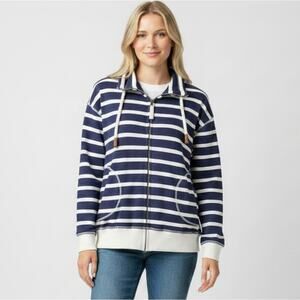 Tribal Cardigan Jacket PS Navy White Nautical Stripe Zip Cotton Stretch Pockets